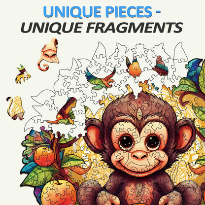 Whimsical Wooden Jigsaw Puzzle-happy monkey