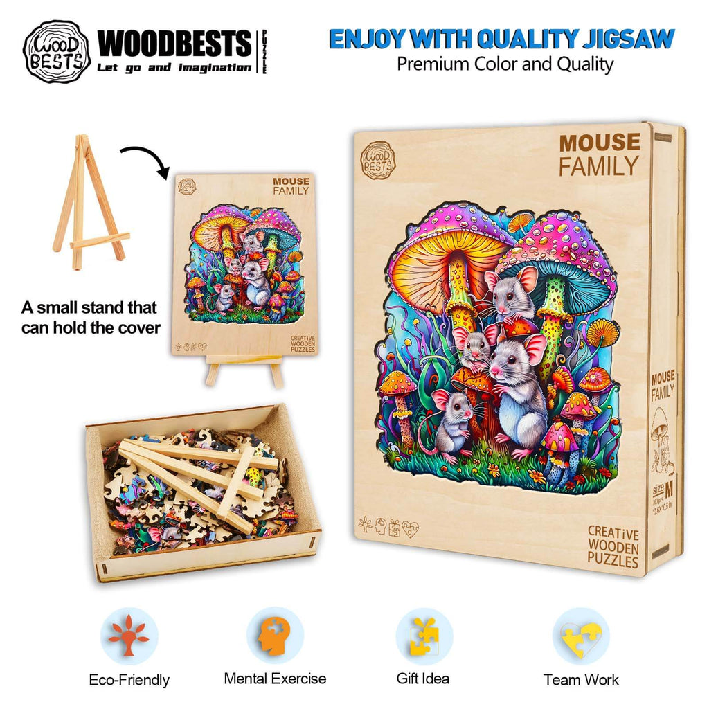 Whimsical Wooden Jigsaw Puzzle- Mouse family