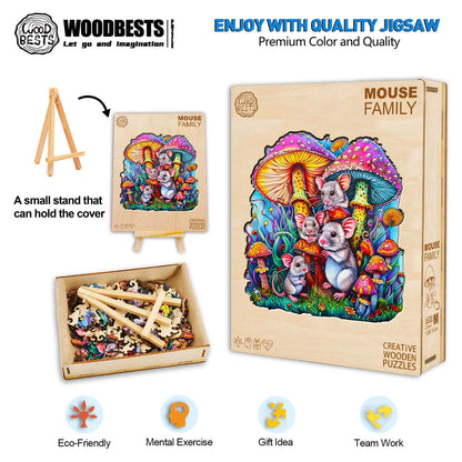 Verspieltes Holzpuzzle – Mausfamilie
