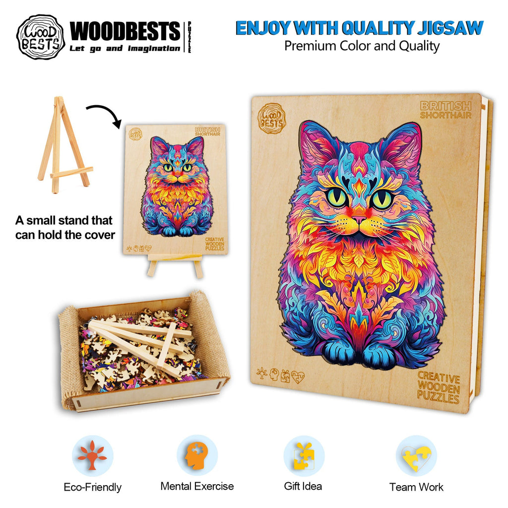 Whimsical Wooden Jigsaw Puzzle-British shorthair
