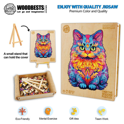 Whimsical Wooden Jigsaw Puzzle-British shorthair