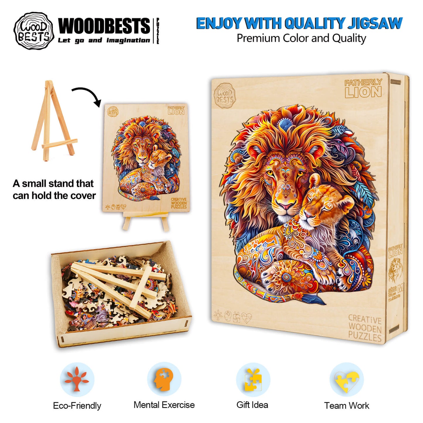 Verspieltes Holzpuzzle – Väterlicher Löwe