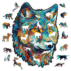 Whimsical Wooden Jigsaw Puzzle-Fearless Wolf