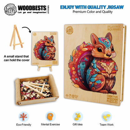 Whimsical Wooden Jigsaw Puzzle-Playful Squirrel