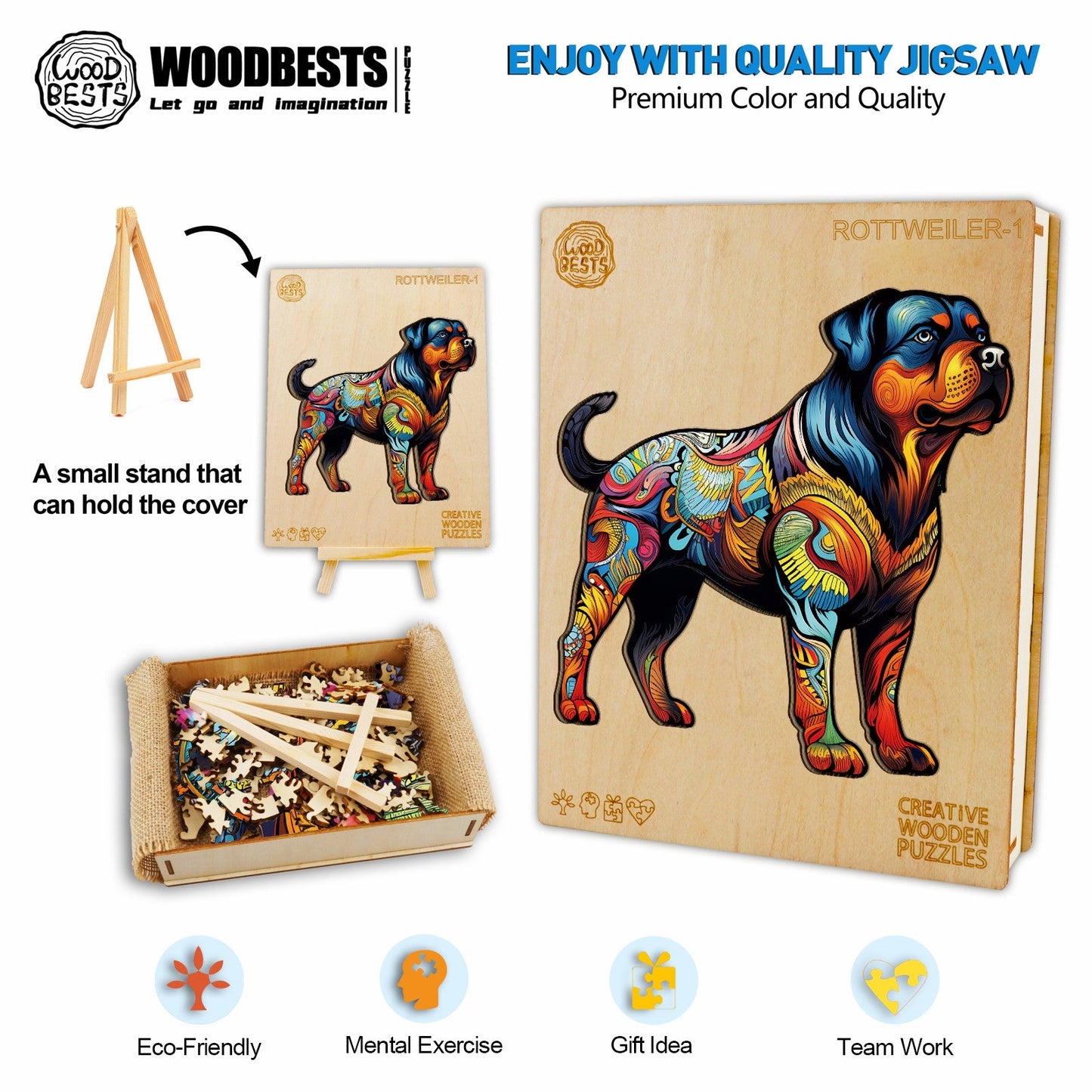 Verspieltes Holzpuzzle – Rottweiler 1