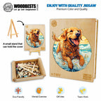 Puzzle en bois fantaisiste - joyeux golden retriever