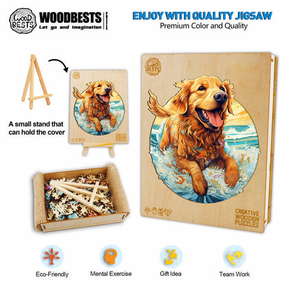 Verschmitztes Holz-Puzzle – fröhlicher Golden Retriever
