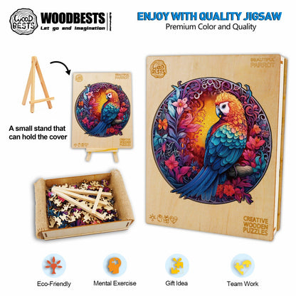 Whimsical Wooden Jigsaw Puzzle-Beautiful parrot
