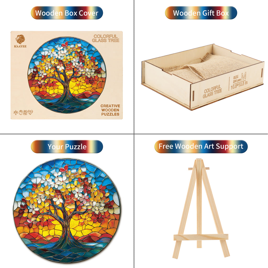 Whimsical Wooden Jigsaw Puzzle- Colorful Glass Tree
