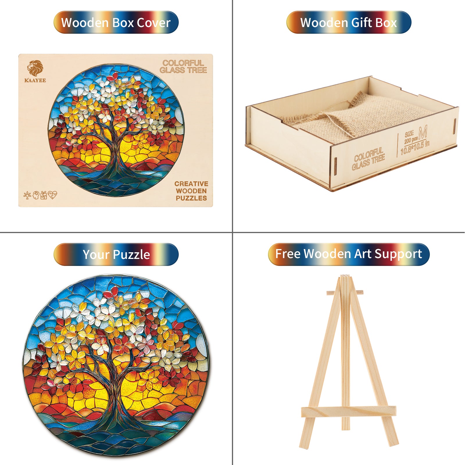Whimsical Wooden Jigsaw Puzzle- Colorful Glass Tree