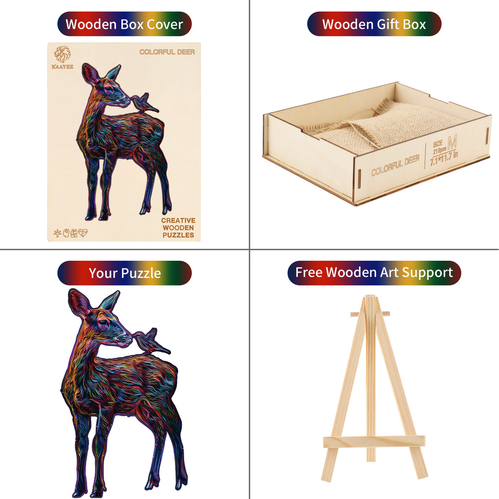 Whimsical Wooden Jigsaw Puzzle- Colorful Deer