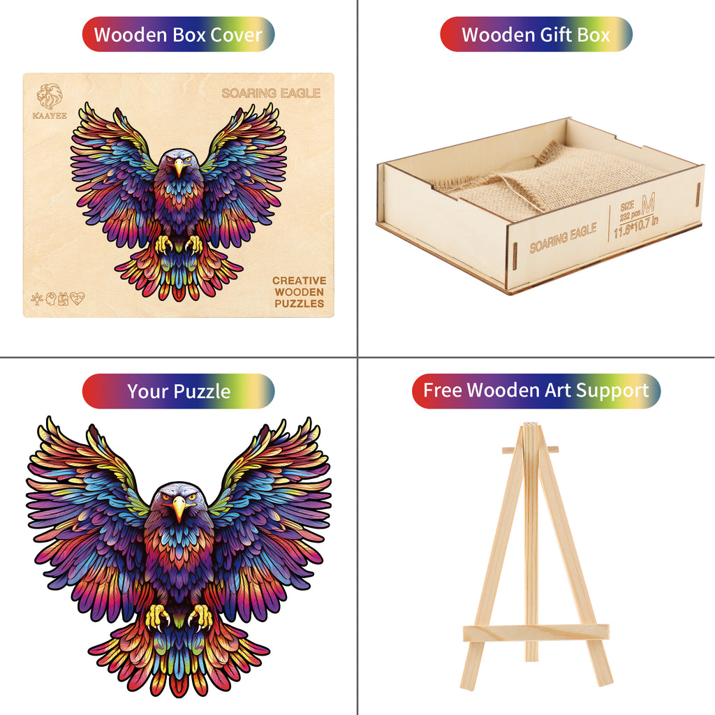 Whimsical Wooden Jigsaw Puzzle-Soaring Eagle