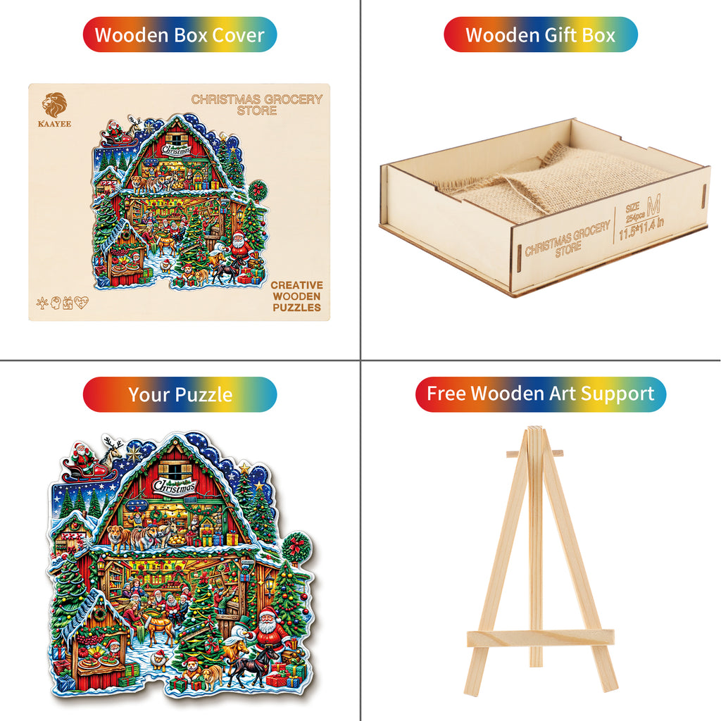 Whimsical Wooden Jigsaw Puzzle-  Christmas Grocery Store