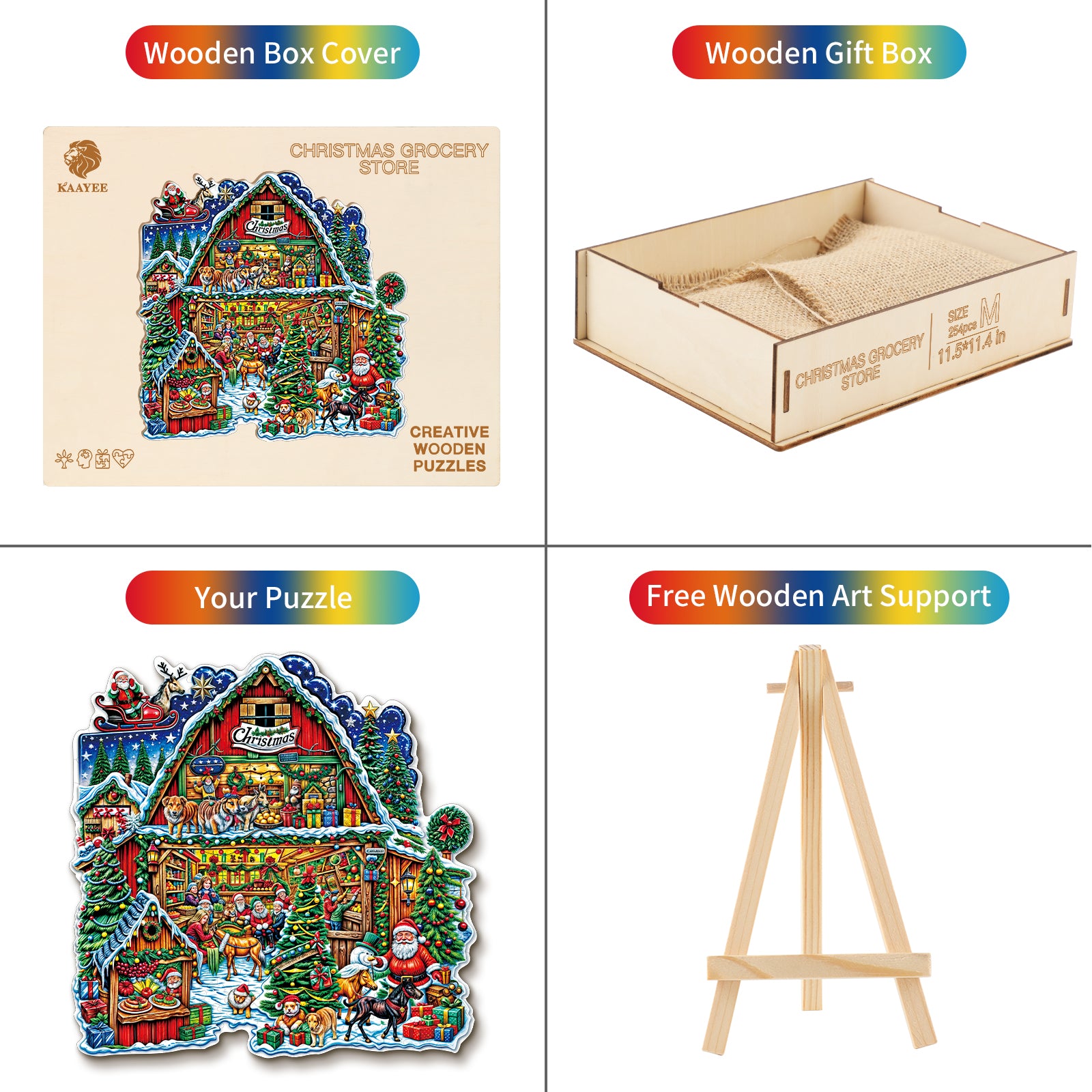 Whimsical Wooden Jigsaw Puzzle-  Christmas Grocery Store