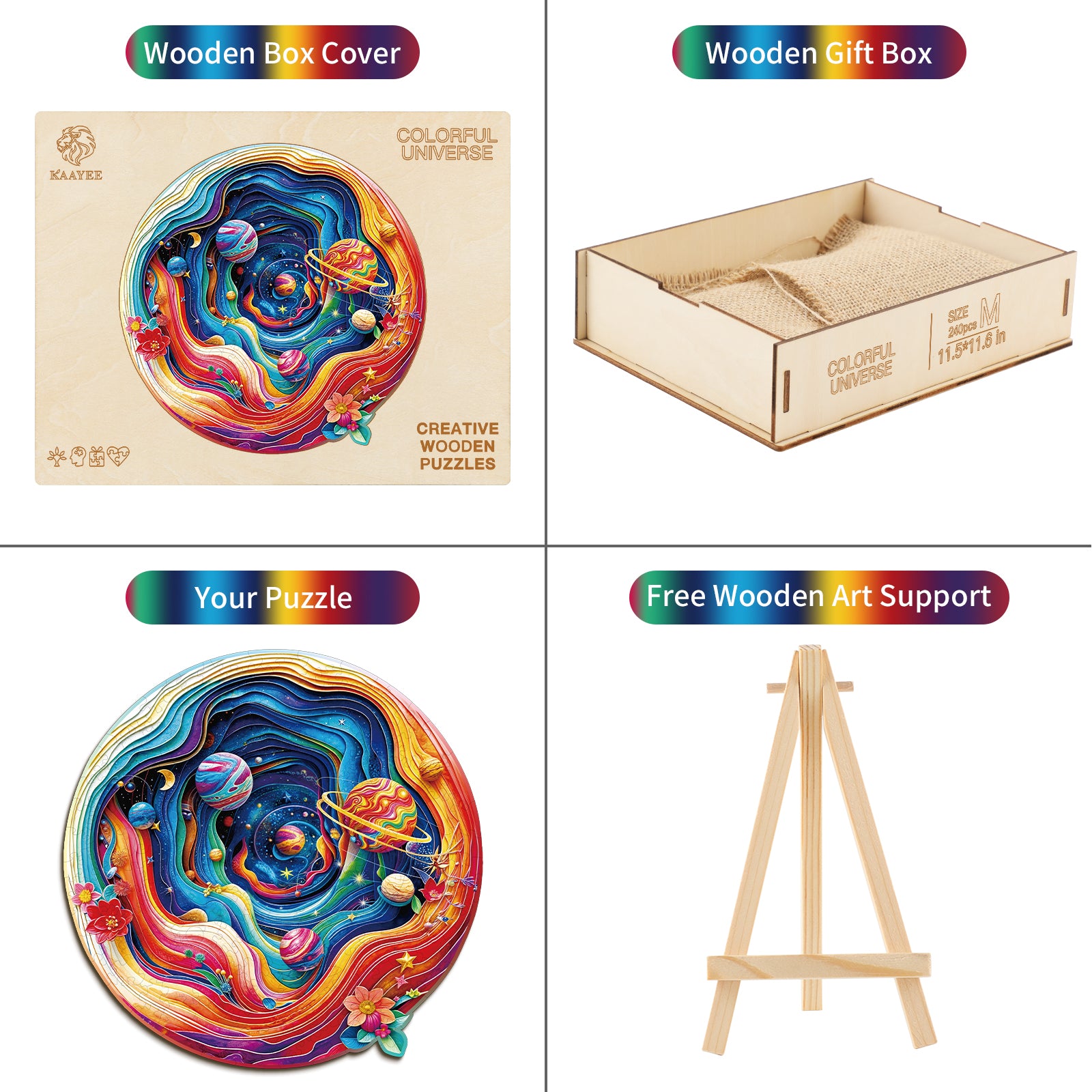 Whimsical Wooden Jigsaw Puzzle-  Colorful Universe