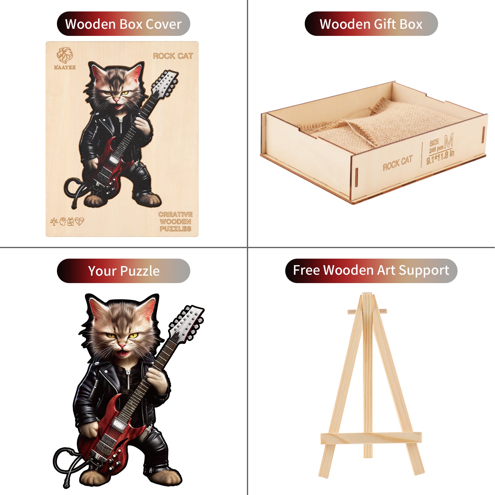 Whimsical Wooden Jigsaw Puzzle- Rock Cat