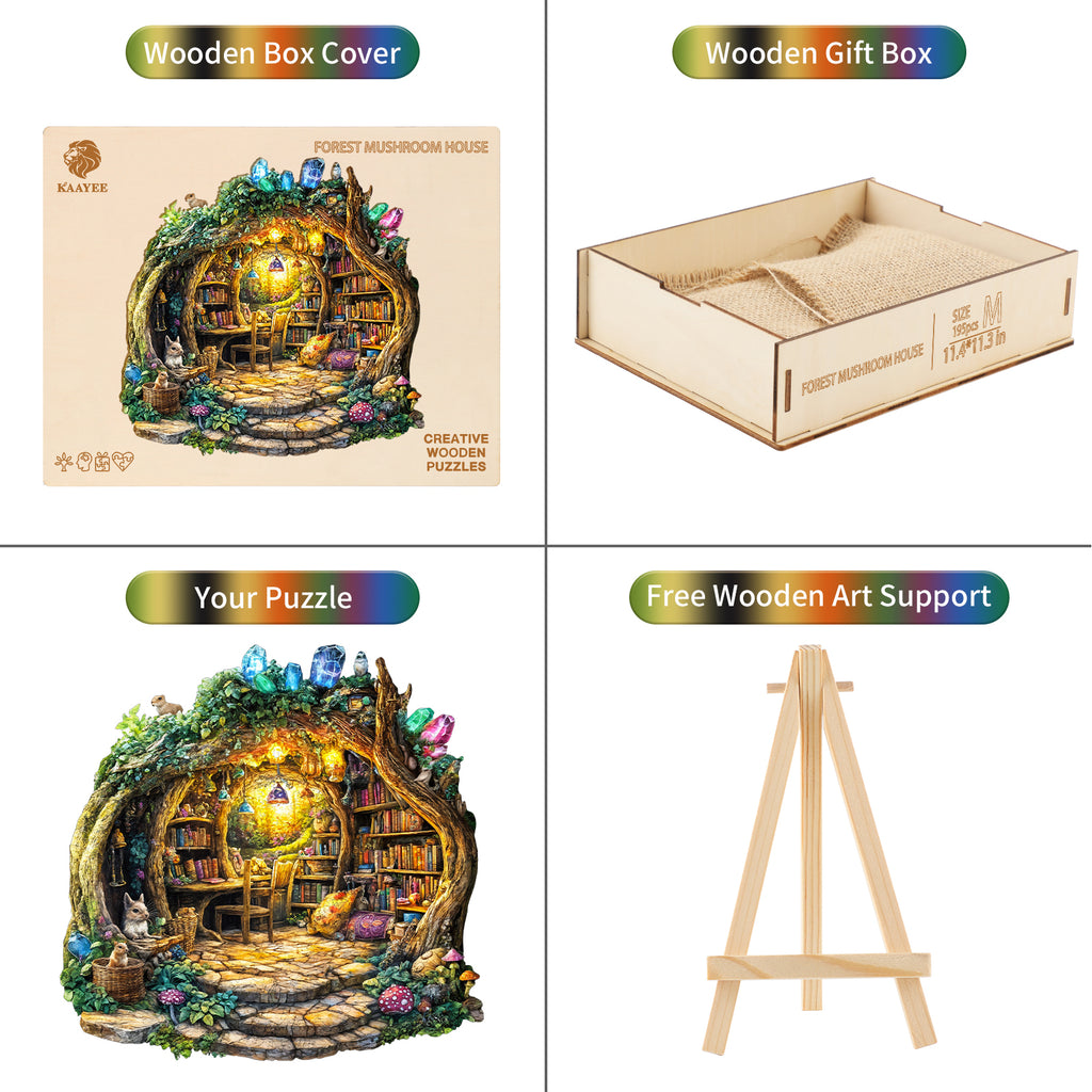 Puzzle en bois fantaisiste - La maison champignon de la forêt