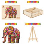Whimsical Wooden Jigsaw Puzzle- Flower Elephant