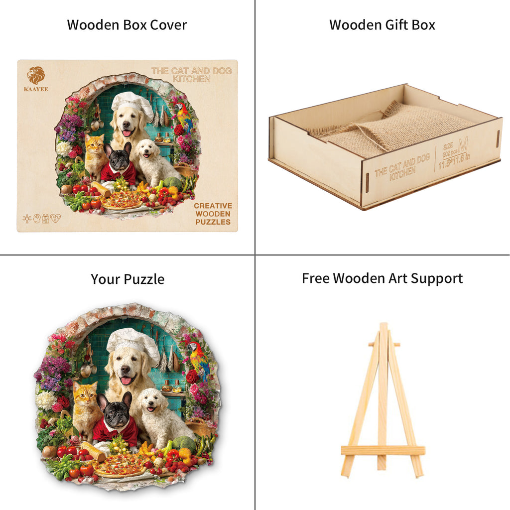 Whimsical Wooden Jigsaw Puzzle- The Cat and Dog Kitchen
