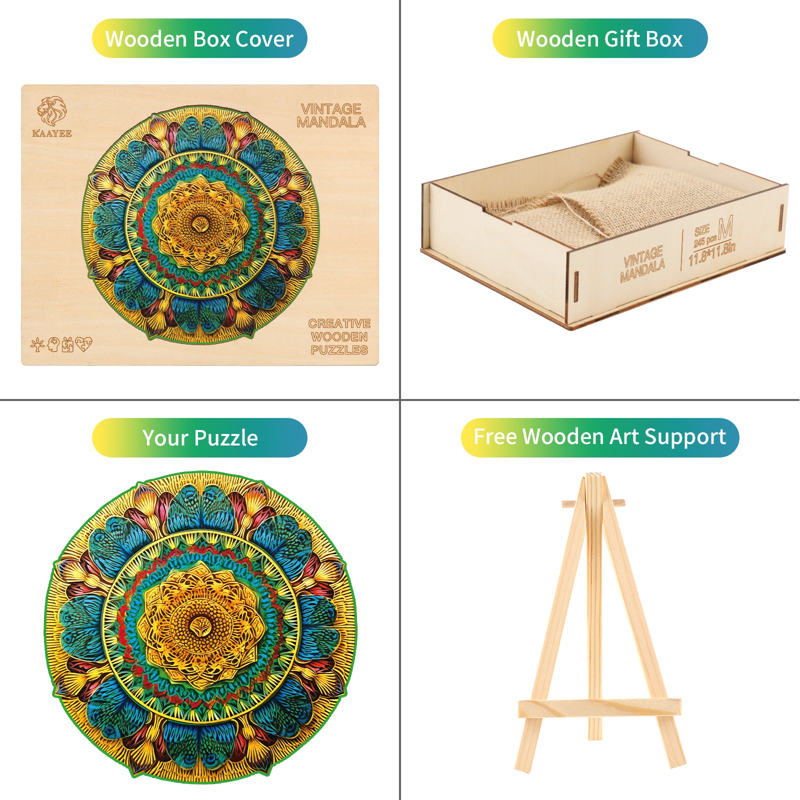 Whimsical Wooden Jigsaw Puzzle- Vintage Mandala