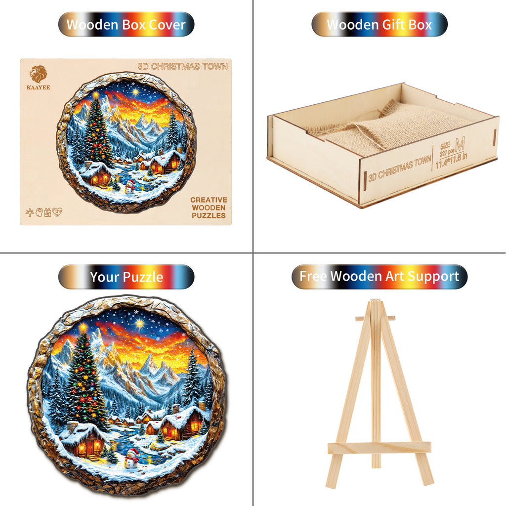 Puzzle en bois fantaisiste - Ville de Noël enneigée