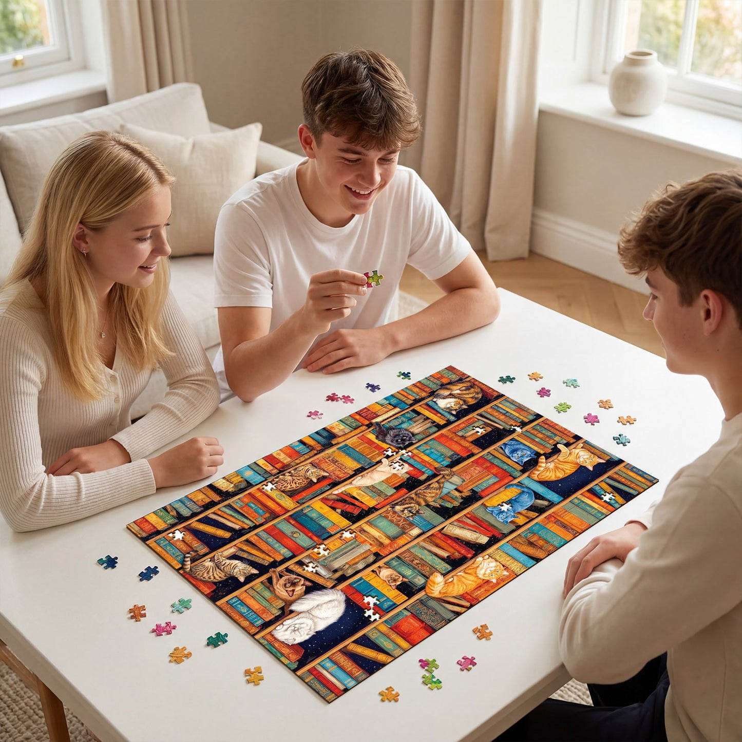 Cat on Shelf 1000-Piece Cardboard Jigsaw Puzzle