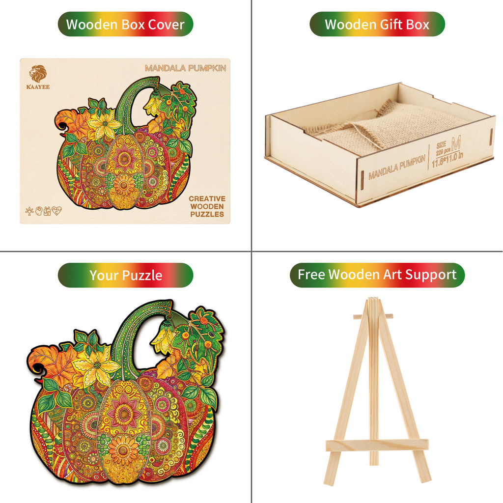 Whimsical Wooden Jigsaw Puzzle-  Mandala Pumpkin