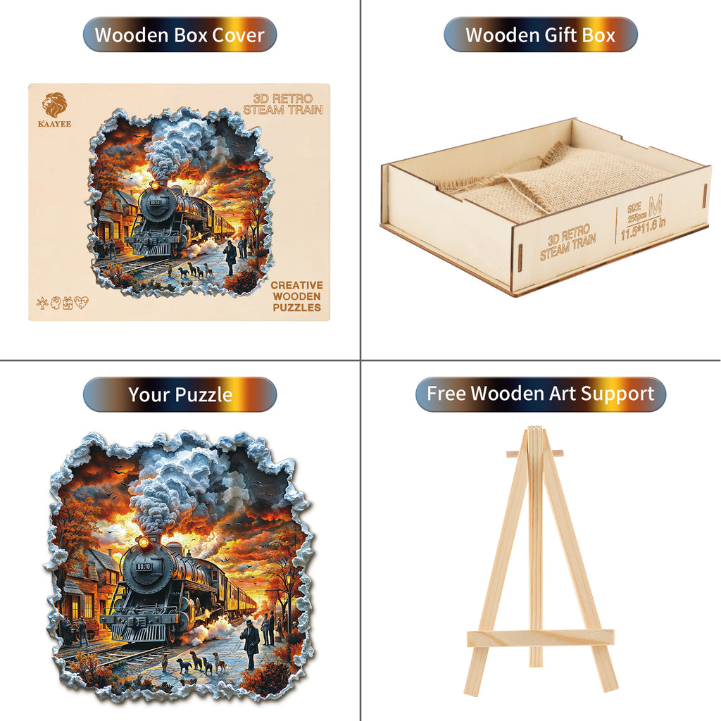 Whimsical Wooden Jigsaw Puzzle-  Retro Steam Train