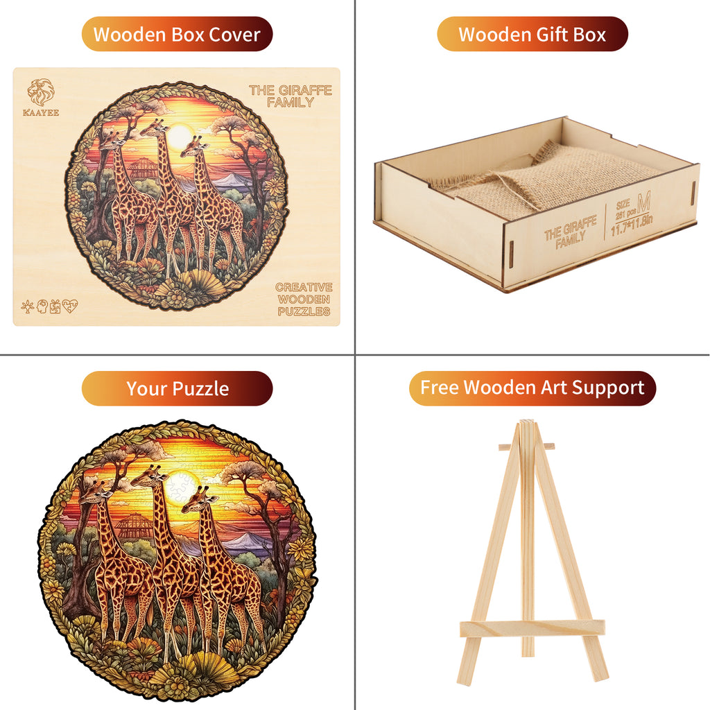 Whimsical Wooden Jigsaw Puzzle- The Giraffe Family