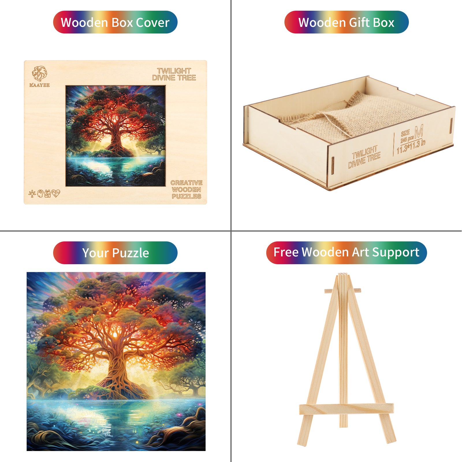 Whimsical Wooden Jigsaw Puzzle-  Twilight Divine Tree