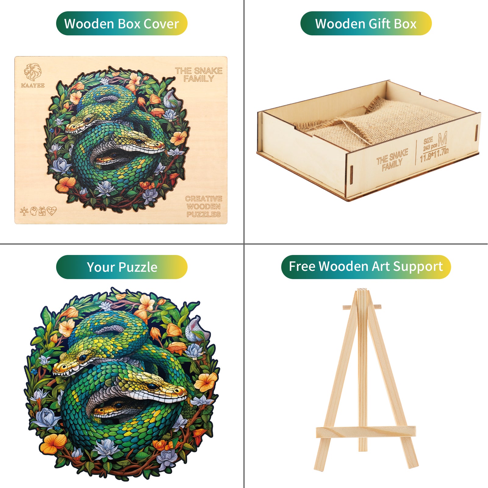 Whimsical Wooden Jigsaw Puzzle- The Snake Family