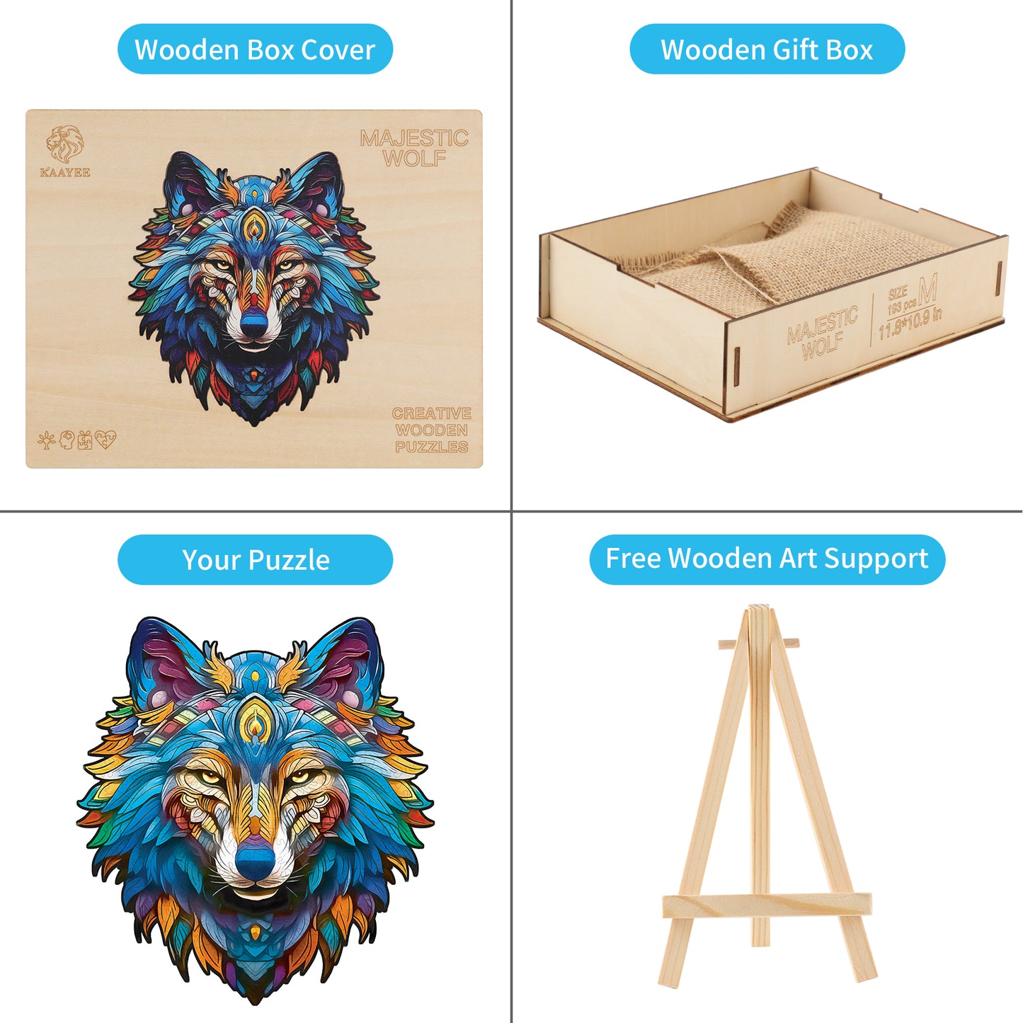 Verspieltes Holzpuzzle – Majestätischer Wolf