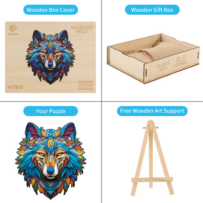 Verspieltes Holzpuzzle – Majestätischer Wolf