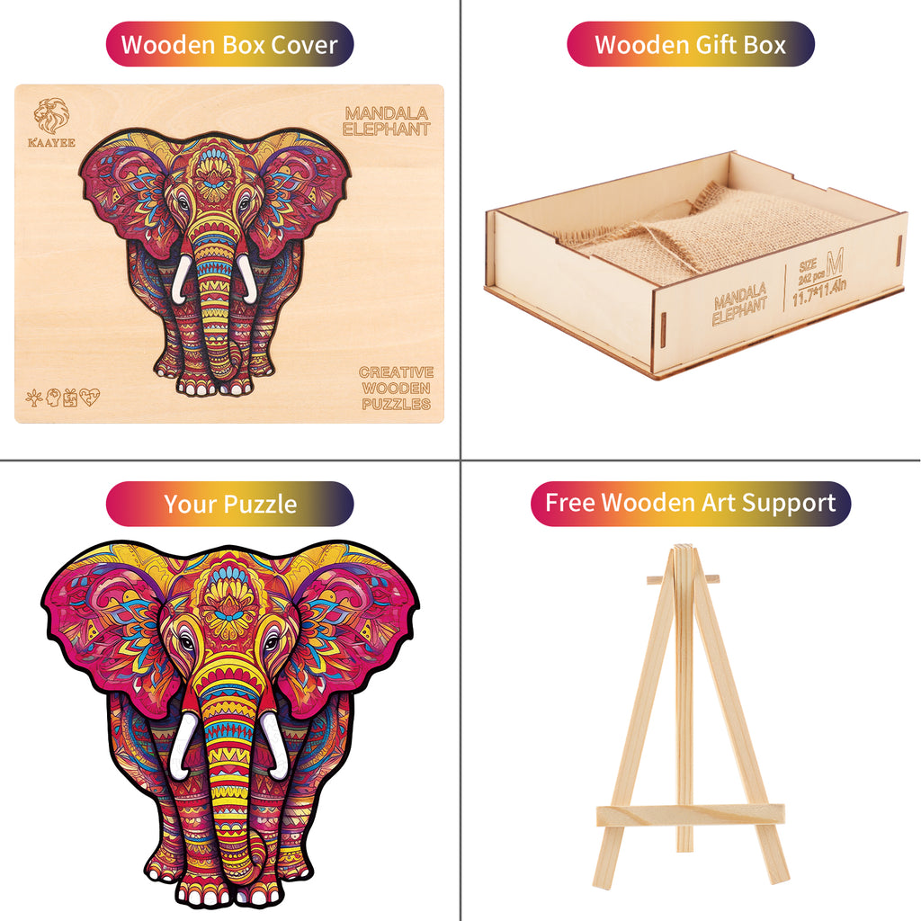 Whimsical Wooden Jigsaw Puzzle- Mandala Elephant
