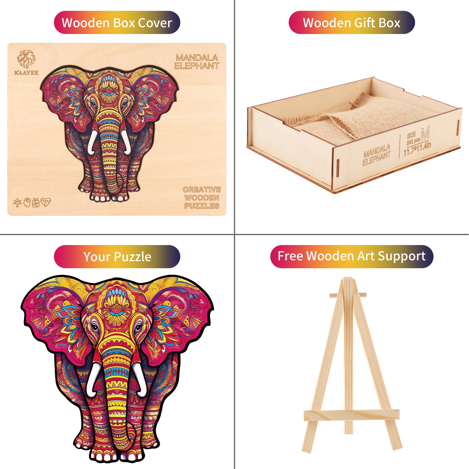 Whimsical Wooden Jigsaw Puzzle- Mandala Elephant