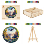 Casse-tête en bois fantaisiste - Maison Blanche et drapeau