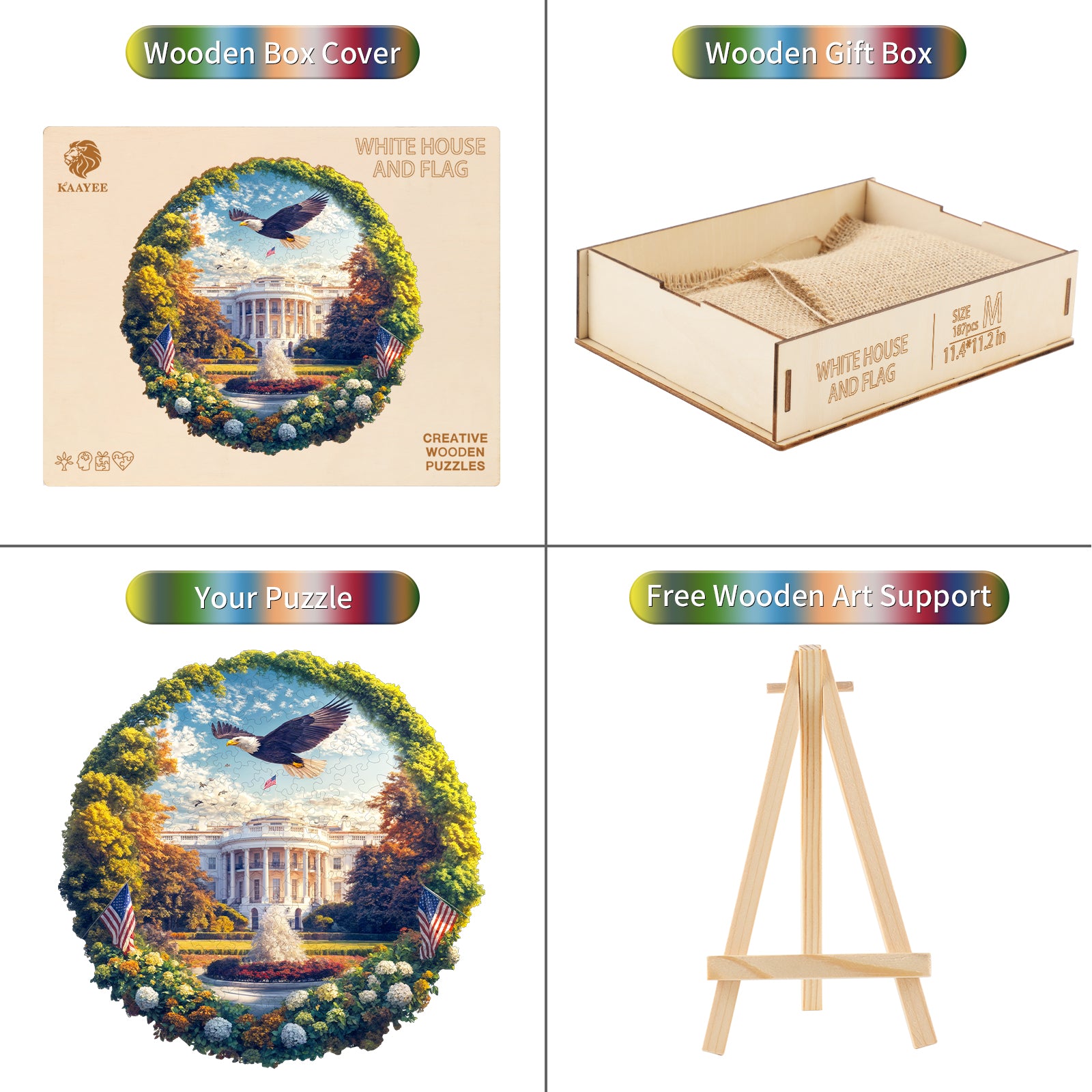 Casse-tête en bois fantaisiste - Maison Blanche et drapeau