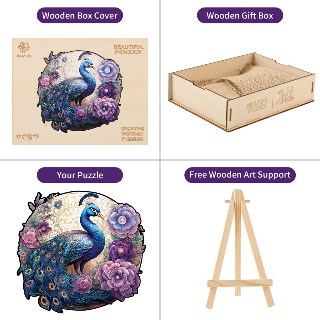 Whimsical Wooden Jigsaw Puzzle- Beautiful Peacock