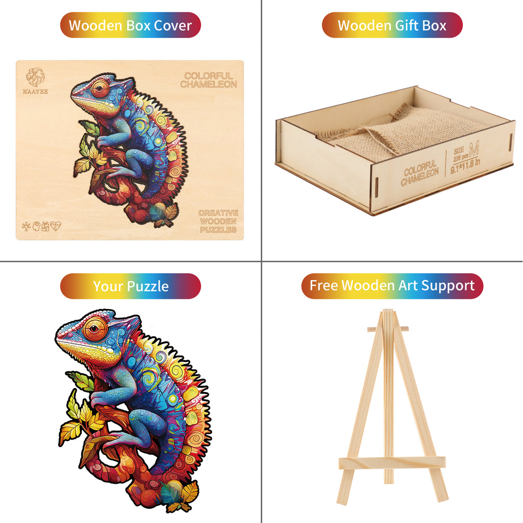 Whimsical Wooden Jigsaw Puzzle- Colorful Chameleon