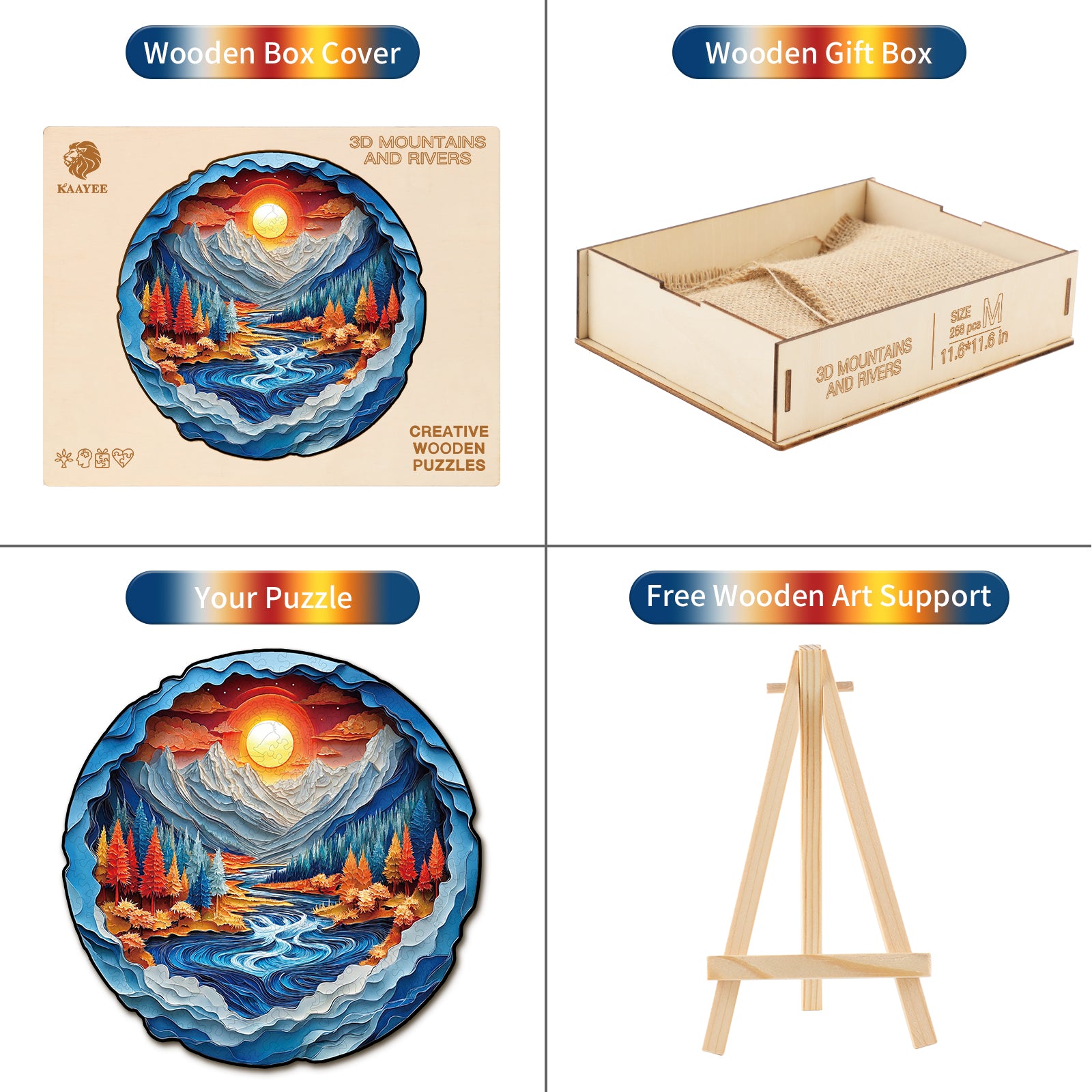Whimsical Wooden Jigsaw Puzzle-  Mountains and Rivers