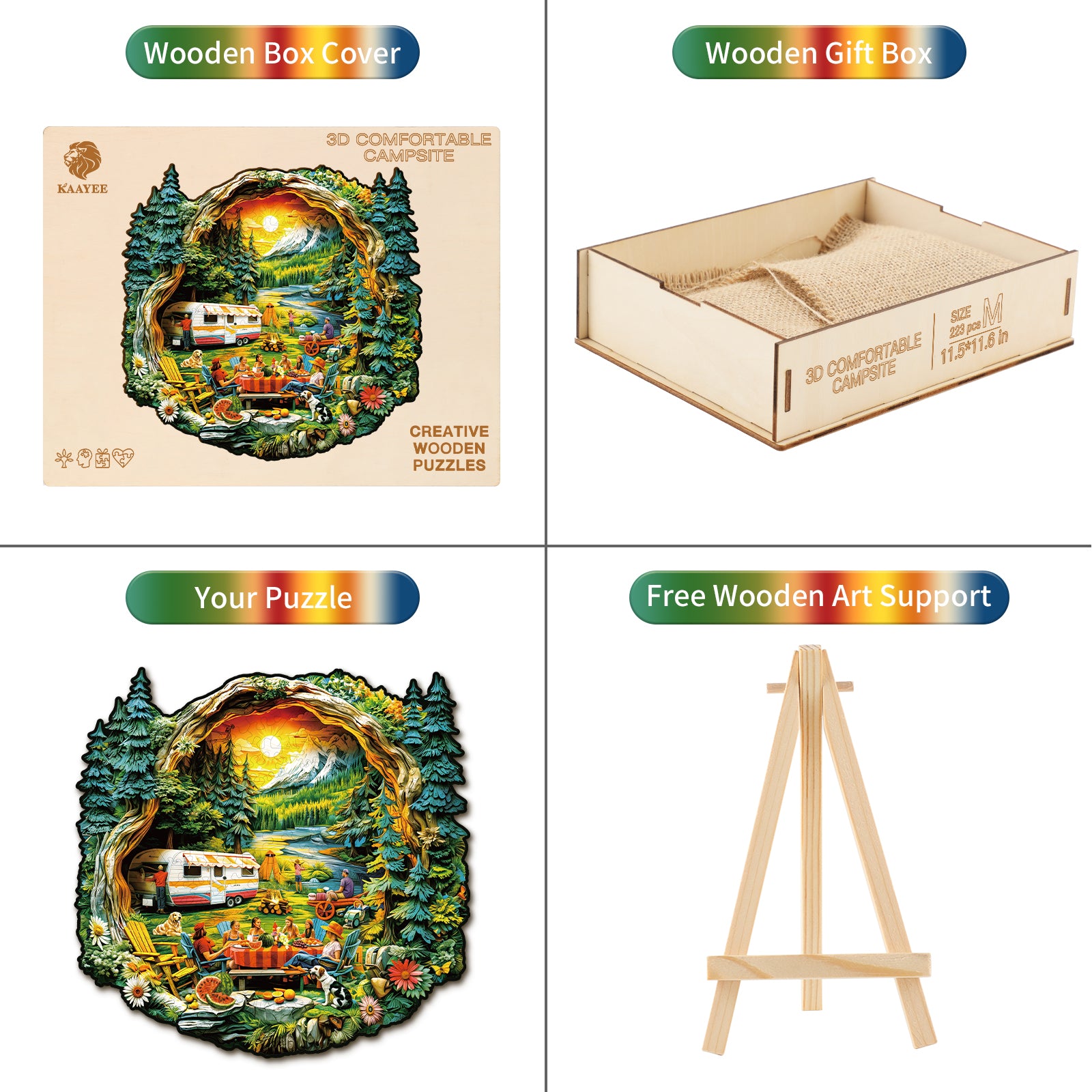 Whimsical Wooden Jigsaw Puzzle- Comfortable Campsite