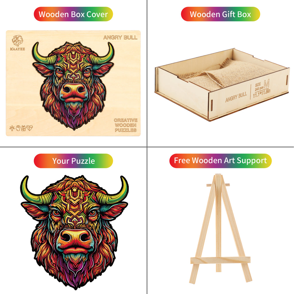 Whimsical Wooden Jigsaw Puzzle- Angry Bull