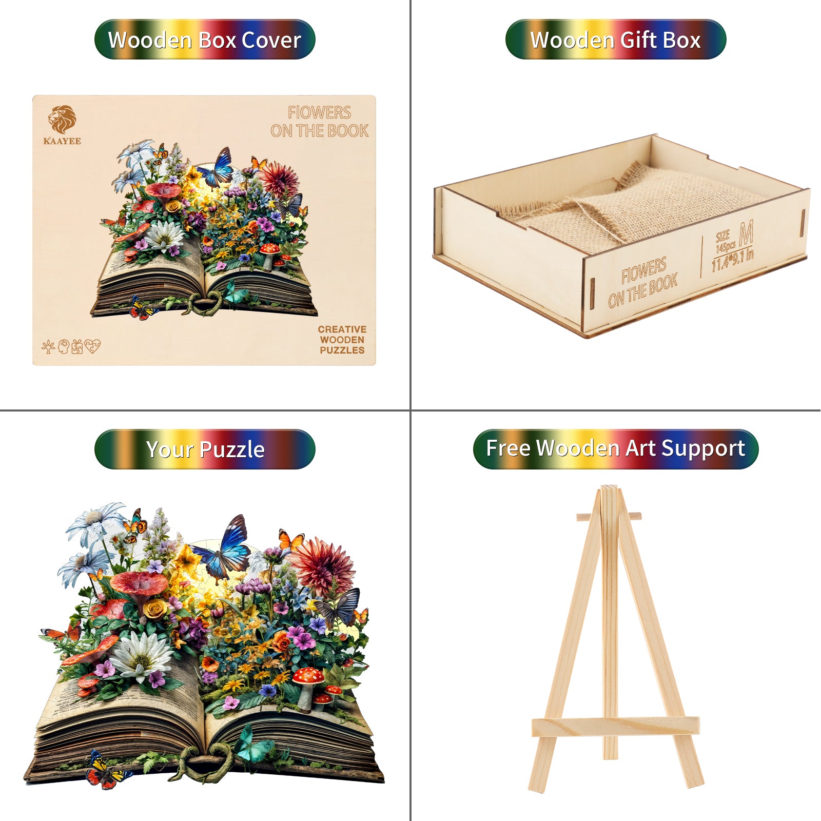 Puzzle en bois fantaisie - Fleurs sur le livre