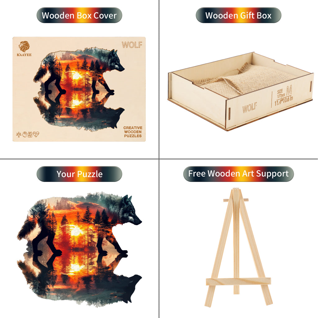 Engaging Wooden Jigsaw Puzzle-WOLF