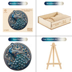 Whimsical Wooden Jigsaw Puzzle- Retro Beautiful Peacock