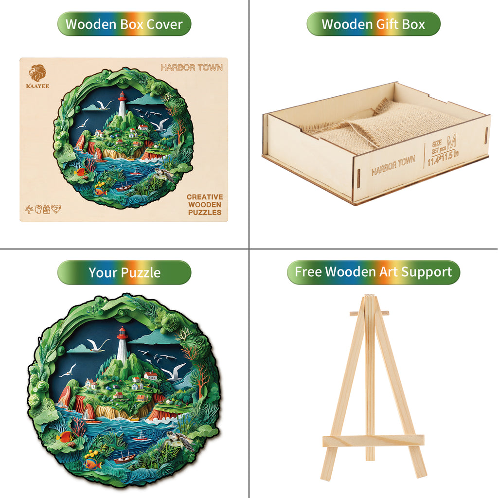 Whimsical Wooden Jigsaw Puzzle- Harbor Town