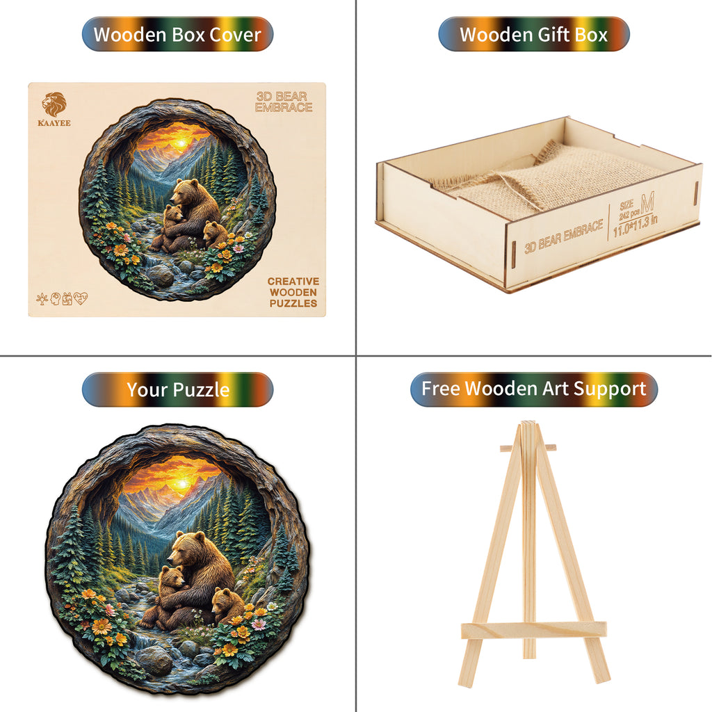 Whimsical Wooden Jigsaw Puzzle- Bear Embrace