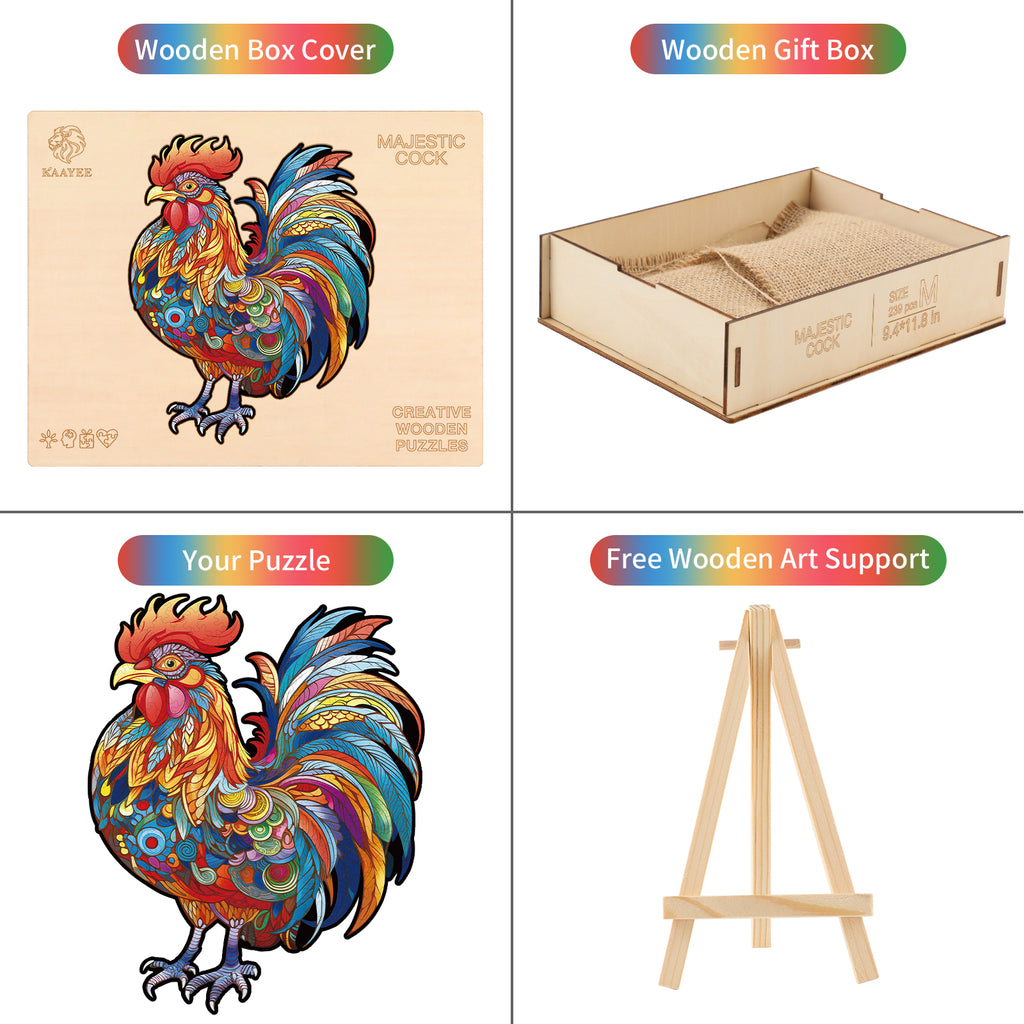Whimsical Wooden Jigsaw Puzzle- Majestic Cock