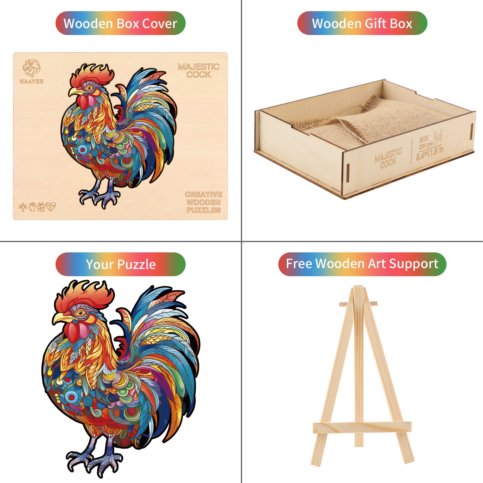 Whimsical Wooden Jigsaw Puzzle- Majestic Cock