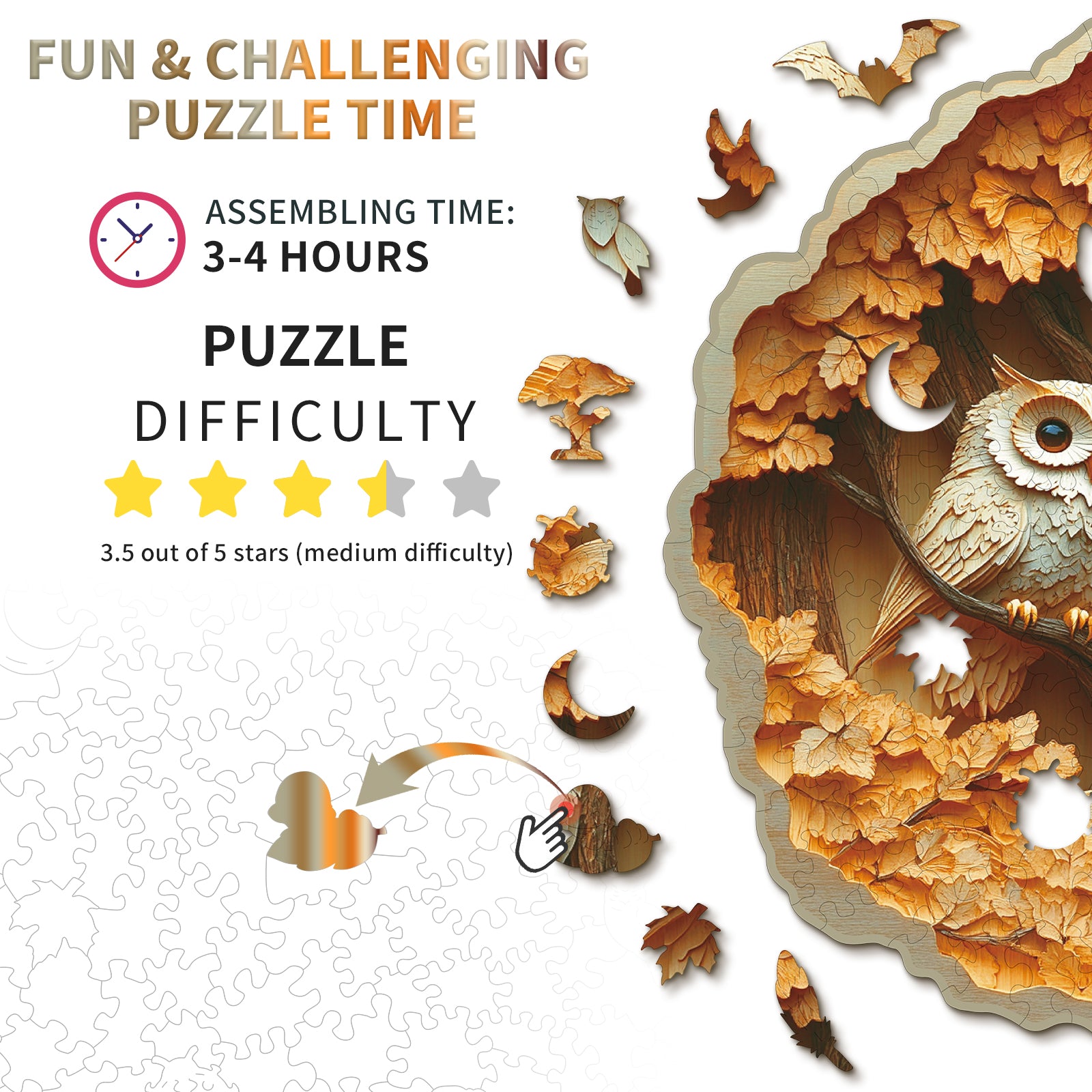 Whimsical Wooden Jigsaw Puzzle- Parent Child Owl